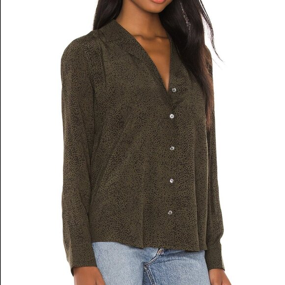 Rails Tops - Rails Rebel Print Button Up Blouse, Olive Speckled Green, Long Sleeve XL